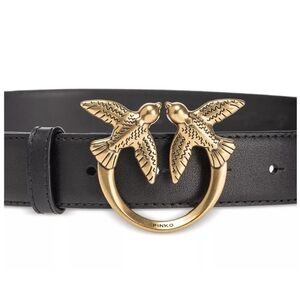 PINKO Love Birds Berry Leather Belt